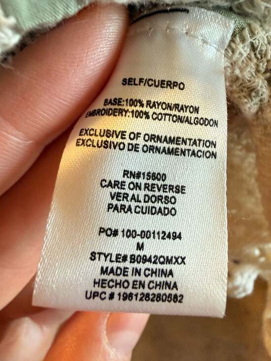 Democracy Sage Green Embroidered Crochet Lace Boho Blouse with Shoulder Slits - Picture 5 of 5